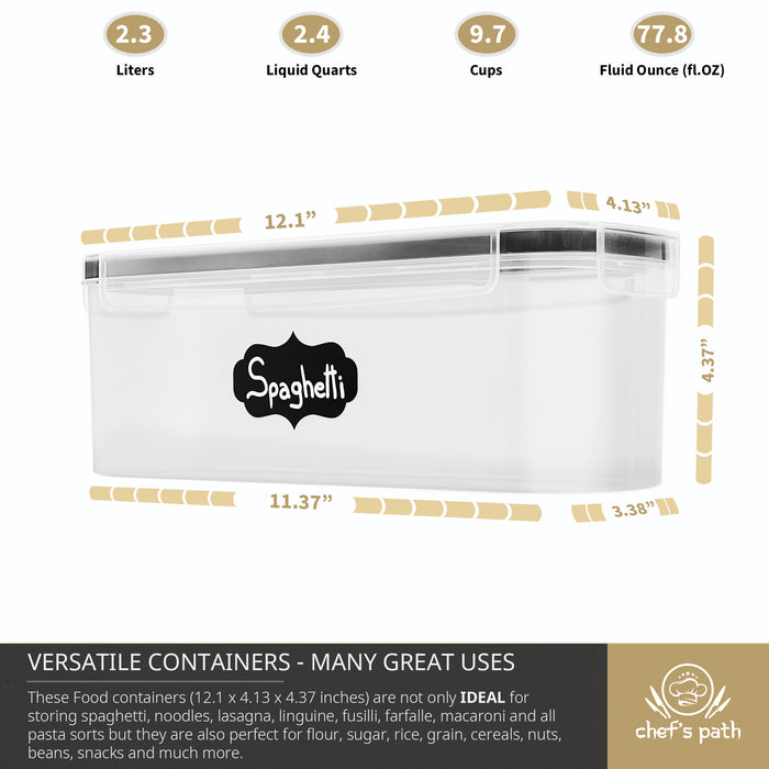 Airtight Food Storage Containers with Lids (2.3 L Each) SET OF 4 - Pasta Storage Containers for Pantry, Spaghetti & Noodles - Plastic Kitchen Containers for Pantry Organization and Storage