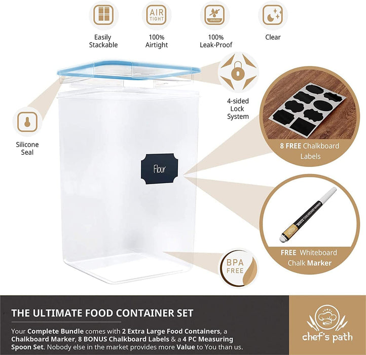 Extra Large Food Storage Containers with Lids Airtight (6.5L|220 Oz|Set of 2)BLUE COLOR for Flour, Sugar, Rice & Baking Supply - Airtight Kitchen & Pantry Bulk Food Storage for Kitchen Organization
