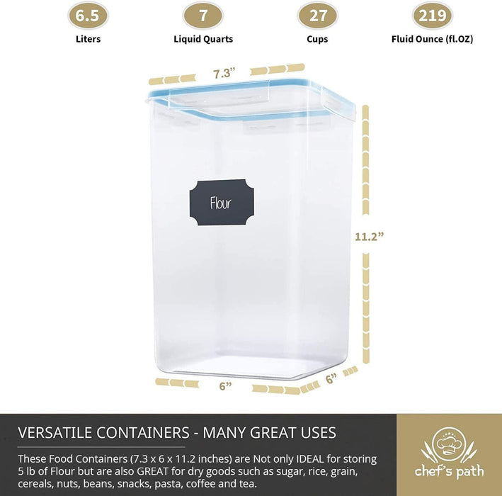Extra Large Food Storage Containers with Lids Airtight (6.5L|220 Oz|Set of 2)BLUE COLOR for Flour, Sugar, Rice & Baking Supply - Airtight Kitchen & Pantry Bulk Food Storage for Kitchen Organization