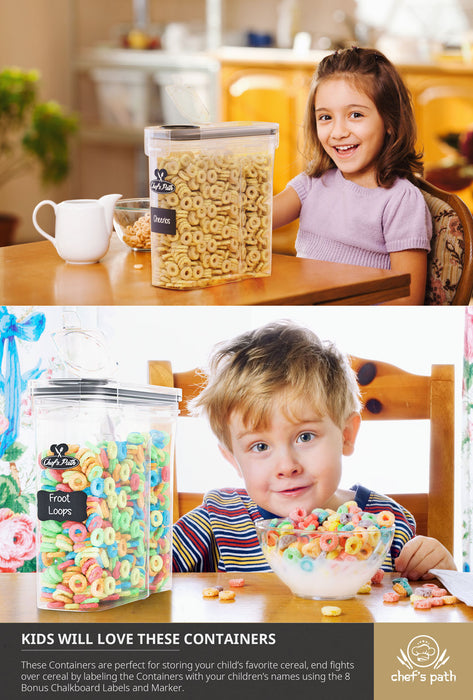 Cereal Containers Storage Set Large - Pack of 3 (4L,135.2 Oz), Airtight Food Storage Containers for Kitchen & Pantry Organization, Cereal Storage Container Set for Crunchiness, BPA Free Dispenser Keepers