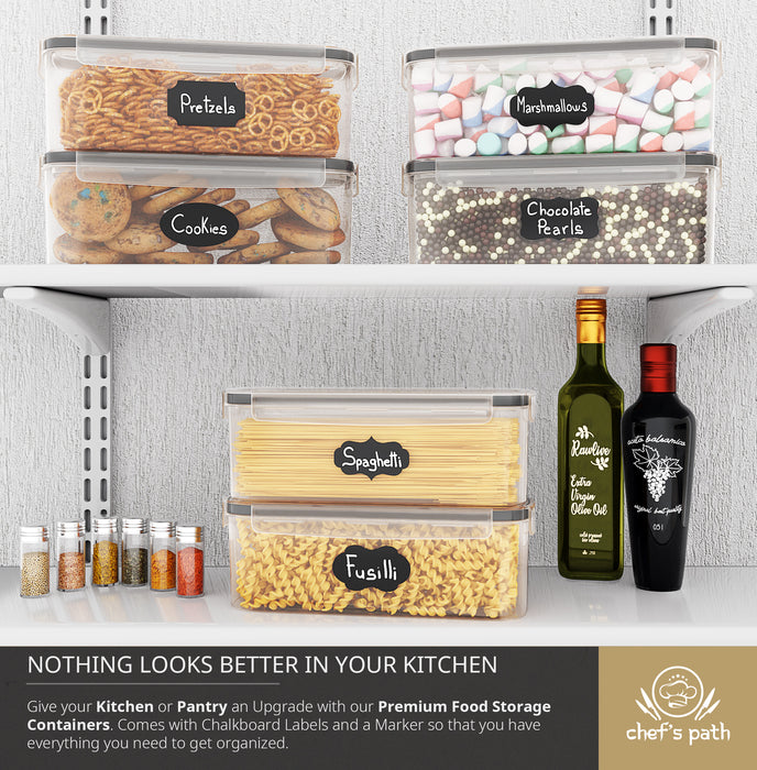 Airtight Food Storage Containers with Lids (2.3 L Each) SET OF 4 - Pasta Storage Containers for Pantry, Spaghetti & Noodles - Plastic Kitchen Containers for Pantry Organization and Storage