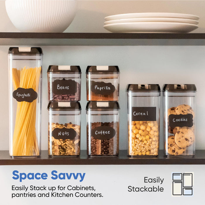 Airtight Food Storage Containers for Kitchen & Pantry Organization and Storage (7 Pack black color) - BPA Free Plastic Food Containers with Lock Lids - Sugar, Flour, Pasta & Cereal Canister with Labels & Marker