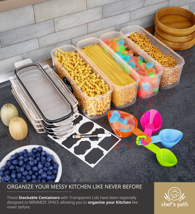 Airtight Food Storage Containers with Lids (2.3 L Each) SET OF 4 - Pasta Storage Containers for Pantry, Spaghetti & Noodles - Plastic Kitchen Containers for Pantry Organization and Storage