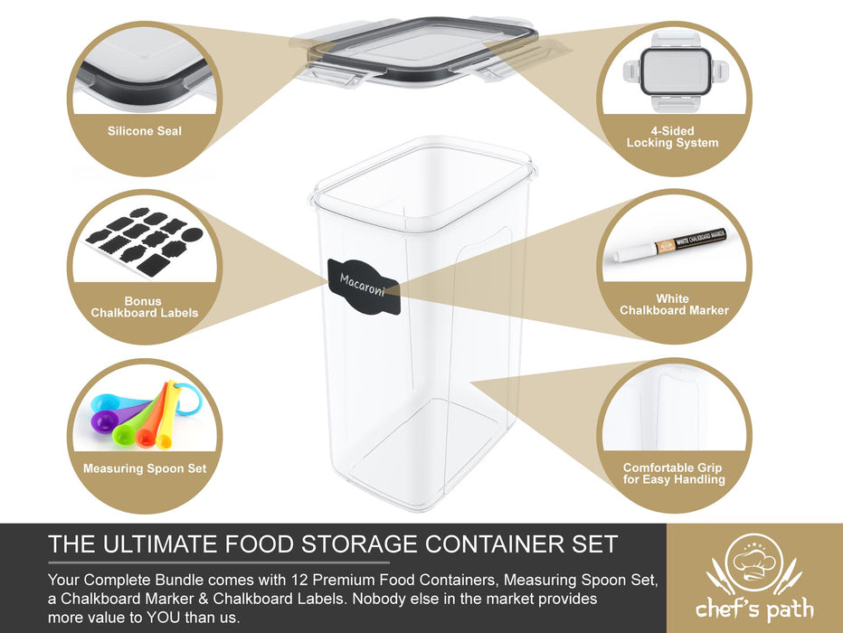 Airtight Food Storage Containers Set - 12 PC/Small Size - 2L/ 67oz - Kitchen & Pantry Organization, Ideal for Flour & Sugar - BPA-Free - Plastic Canisters with Labels, Marker & Spoon Set