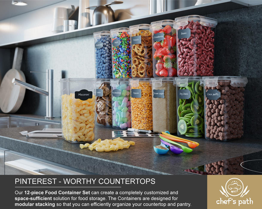 Airtight Food Storage Containers Set - 12 PC/Small Size - 2L/ 67oz - Kitchen & Pantry Organization, Ideal for Flour & Sugar - BPA-Free - Plastic Canisters with Labels, Marker & Spoon Set