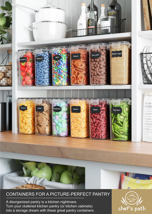 Airtight Food Storage Containers Set - 12 PC/Small Size - 2L/ 67oz - Kitchen & Pantry Organization, Ideal for Flour & Sugar - BPA-Free - Plastic Canisters with Labels, Marker & Spoon Set