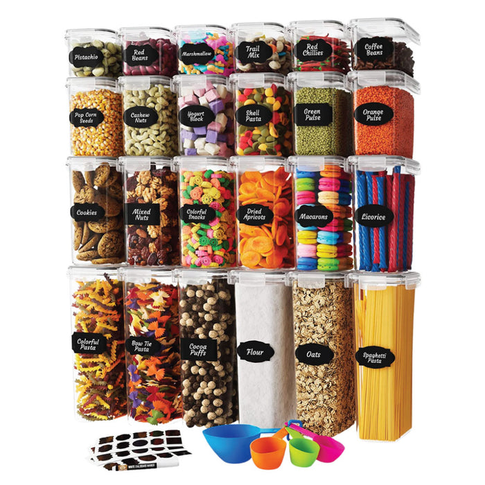 Airtight Food Storage Containers Set with Lids (24 Pack) for Kitchen and Pantry Organization - BPA Free Kitchen Canisters for Cereal, Rice, Flour & Oats - Free Marker and 24 Labels