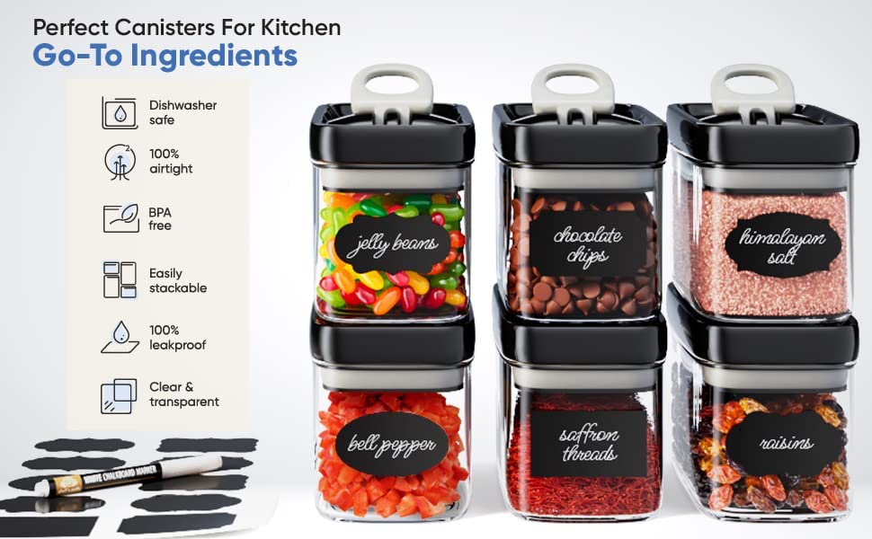 Chef's Path Airtight Food Storage Containers 1L  (Set of 6) for Kitchen & Pantry Organization - Clear Plastic Canisters for Cookies, Herbs, Spices, Dry Food Storage - Snack Containers with Lock Lids