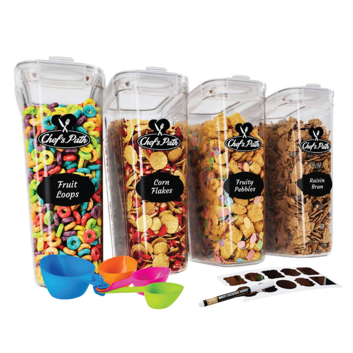 Cereal Containers Storage Set Large - Pack of 4 (4L,135.2 Oz), Airtight Food Storage Containers for Kitchen & Pantry Organization, Cereal Storage Container Set for Crunchiness, BPA Free Dispenser Keepers