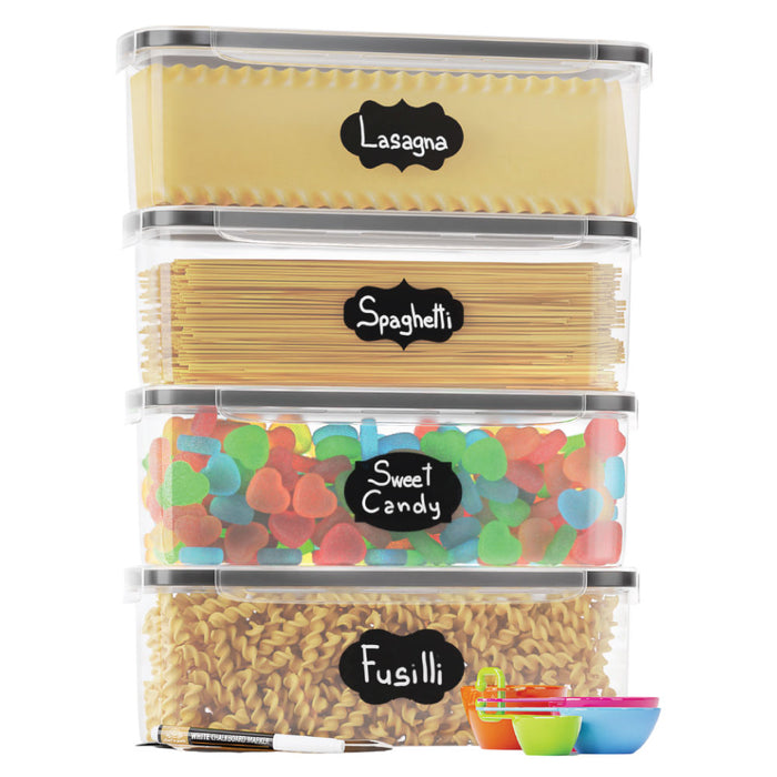 Airtight Food Storage Containers with Lids (2.3 L Each) SET OF 4 - Pasta Storage Containers for Pantry, Spaghetti & Noodles - Plastic Kitchen Containers for Pantry Organization and Storage